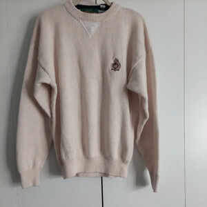 Vintage Cabincore Knit Sweater Large Embroidered logo Cream Preppy